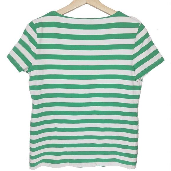 Talbots》 Green & White T-Shirt with Beaded Neckline - Picture 6 of 7